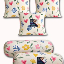 villagers Microfibre Bolster Pack of 5 Floral 3 Cushion and 2 Bolster-picture-42