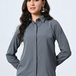 all ways you Women Regular Fit Solid Spread Collar Casual Shirt image 1