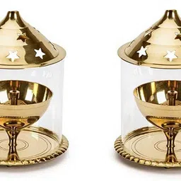 Golden Akhand Diya, Oil Puja Lamp Set Of 2 Brass (Pack of 2) Table Diya Set-image-58