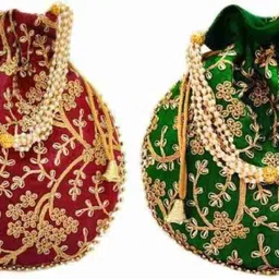 daily deals Women Maroon, Green Potli-picture-17