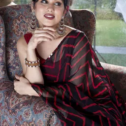 mirchi fashion Printed, Striped Leheria Georgette Saree image 2