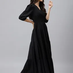 femvy Solid Crepe Stitched Anarkali Gown image 4