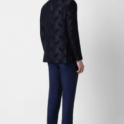 peter england Men Men Navy Textured Slim Fit Party Two Piece Suit Textured Suit image 2