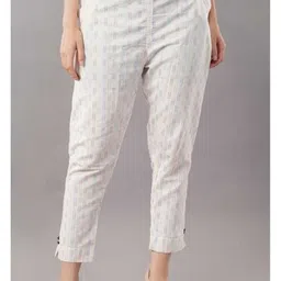 feriha Women Slim Fit White Cotton Blend Trousers-picture-19