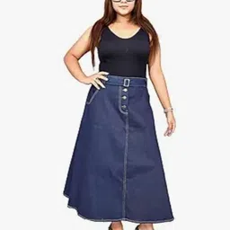 Women Solid Straight Blue Skirt-image-4