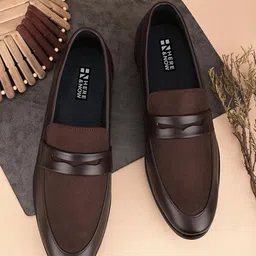 here&now Brown Suede Formal Slip Ons Loafers For Men image 2