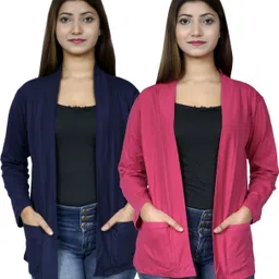 kg best collection Women Full Sleeve Dark Blue, Pink Shrug-picture-13