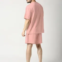 zbio Men Top & Shorts Set Pink Solid, Printed image 2