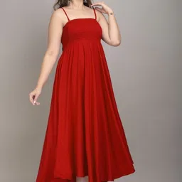 buyuniquefashion Women Fit and Flare Red Midi/Calf Length Dress image 4