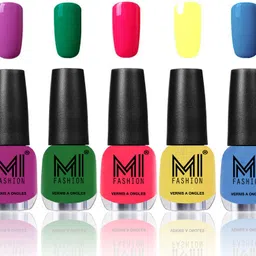 Premium Quality Nail Polish Combo in 5 Unique Shades - Power Lasting and Extra Shine Combo No-01 Bright Plum,Emerald Green,Neon Pink,Pastel Yellow and Ocean Blue-image-10