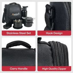 mumma's life Stainless Steel Lunch Box with 130ml Pickle Box, Spoon&Fork 250ML, 400ML & 600ML 4 Containers Lunch Box image 4