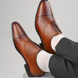 Alberto Torresi Genuine Leather Toe Cap Tan Formal Shoes Lace Up For Men image 1