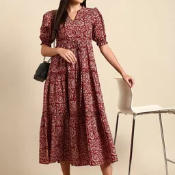 presha Women Fit and Flare Maroon Below Knee Dress-picture-25