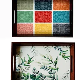Wooden tray set of 2 with UV print|Serving Tray|Multipurpose Tray|AHS-T1853_N Tray-image-30