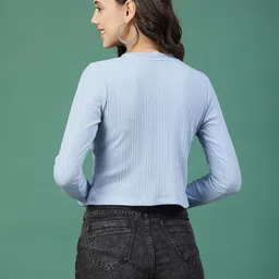 rigo Casual Regular Sleeves Solid Women Light Blue Top image 2