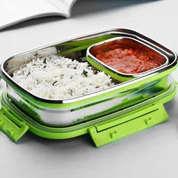 bloomwell Stainless Steel 2-Compartment Lunch Box for Office, School and Travel 2 Containers Lunch Box image 3