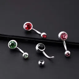 Shield plus Navel Piercing Jewelry Set of 4 Crystal Belly Button Rings Stainless Steel Charm Set image 2