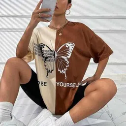 detour Women Printed, Typography Round Neck Cotton Blend Multicolor T-Shirt image 1