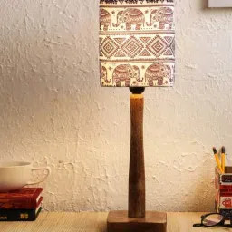 Warli art Table Multicolor Satin Shade Table Lamp with Brown Base by Green Girgit-picture-34