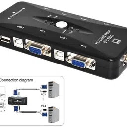 WiredCom 4 Port USB 2.0 KVM Switch Box With 4 KVM Cables to Control up to 4 Computers Lan Adapter image 2