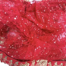 hrcollectionhub Net Embroidered Red Women Dupatta image 4