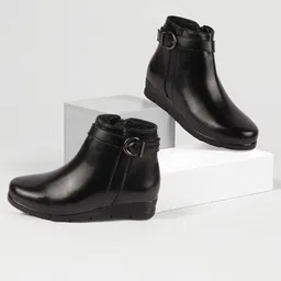 fausto High Ankle Winter Walking Broad Feet Side Zipper Closure Casual Buckle Boots For Women-picture-17