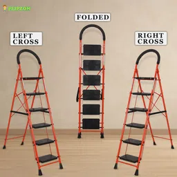 flipzon Halo Foldable 6 Step Ladder for Home and Office Use | Rust Free | Anti-Skid | Steel, Plastic Ladder image 3