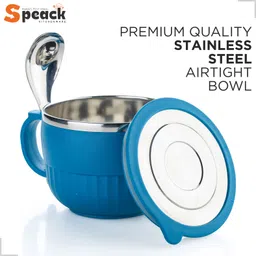 speack Plastic, Steel Soup Bowl with Airtight Lid & Spoon Holder, Keeps Food Fresh & Warm–Ideal for Soups, Maggi image 4