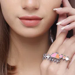 voylla Bagh E Fiza Silver Oxidised Pastel Multicolor Enamel Set of 3 Rings Brass Silver Plated Ring image 4