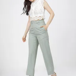 tokyo talkies Women Flared Grey Cotton Blend Trousers image 5