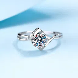 devora Sizzling Solitaire Adjustable ring For Women & Girls Stainless Steel Zircon Sterling Silver Plated Ring image 3