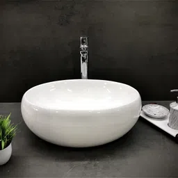 delta Premium White Ceramic Wash Basin(White) with Waste Pipe & Coupling set (16x12x6)(White-Round) Table Top Basin-picture-21