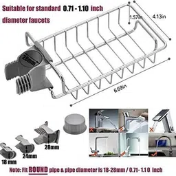 romj Dish Drainer Kitchen Rack Soap DIsh Stainless Steel Sink Caddy Organizer,Tap Organiser Clip Storage Steel image 2