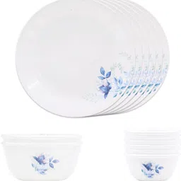 corelle Pack of 14 Glass Blue Floral Dinner Set-14 Pcs|For Family of 6 | Microwave &Dishwasher Safe Dinner Set-picture-22