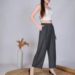 vivika Women Straight Fit Grey Viscose Rayon Trousers image 3