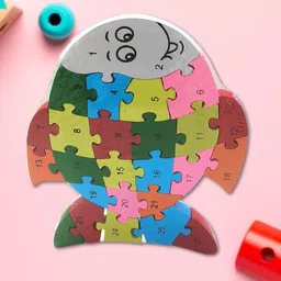 knk infotain Wooden Fish 3D Puzzle with 26 Alphabets(A-Z) and Numbers (1-26) image 2