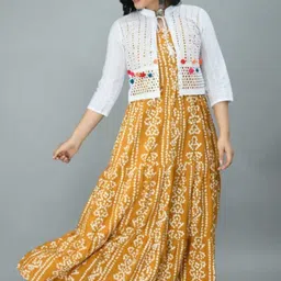 Women Printed, Bandhani, Embellished, Woven Design Viscose Rayon Anarkali Kurta-image-80