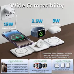 Dwiti Enterprise 3 in 1 MagSafe Magnetic Foldable Wireless Charger for iPhone 12 to 17 & Watch Charging Pad image 2