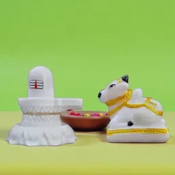 keshav banjara enterprises Sacred White Resin Shivalingam Nandi Set for Vastu & Worship Decorative Showpiece - 6 cm image 1