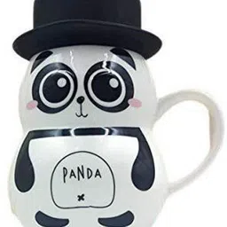 Panda With Rubber Lid Cute 3D Embossed eye Panda Ceramic Coffee Milk Tea Cup with Funny Lid Perfect Novelty Gift for Mom, Girls, Girlfriend, Wife, Panda Lovers Ceramic Coffee (300 ml) Ceramic Coffee Ceramic Coffee Mug-image-4