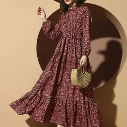 otabu Women A-line Maroon Maxi/Full Length Dress image 5