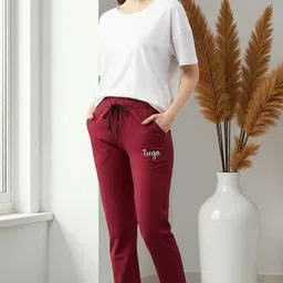 Women Solid Maroon Track Pants-image-8