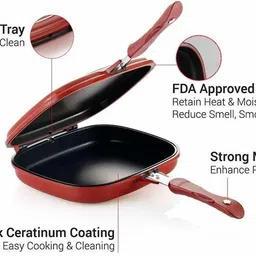 n-store Multi Purpose Double-Sided Frying Pan Non-Stick Barbecue Cooking Tool Grill Fry Pan Cookware Fry Pan Fry Pan 20 cm diameter with Lid 1.5 L capacity image 3