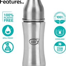 buddsbuddy Magnum Stainless Steel 2 in 1 Wide Neck Baby Feeding Bottle - 250 ml image 2