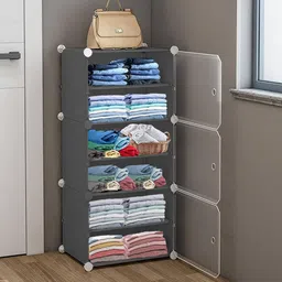 3-Door 6-Shelf Plastic almirah clothes Organizer for Wardrobe Foldable Carbon Steel Collapsible Wardrobe-image-39