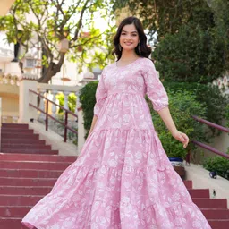 aashley Printed Cotton Rayon Stitched Flared/A-line Gown image 5