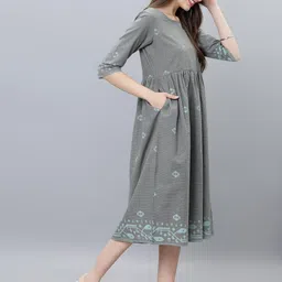 vishudh Women Fit and Flare Multicolor Midi/Calf Length Dress image 5