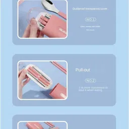 aahanstationers STAINLESS STEEL Spoon Fork & CHOPSTICKS Set with Storage Box for Kids STUDENTS Stainless Steel Cutlery Set image 5