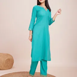 women basket Women Cotton Blend Kurta Pant Set image 4