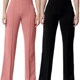 oowl Pack of 2 Women Straight Fit Black Lycra Blend Trousers-picture-26